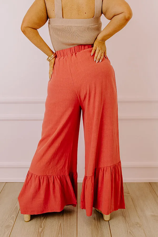 The Kenzo High Waist Linen-Blend Trousers In Aurora Red Curves