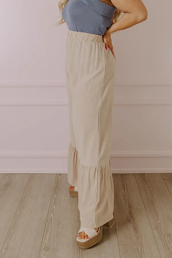 The Kenzo High Waist Linen-Blend Trousers In Beige Curves