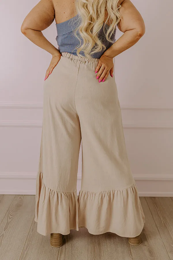 The Kenzo High Waist Linen-Blend Trousers In Beige Curves