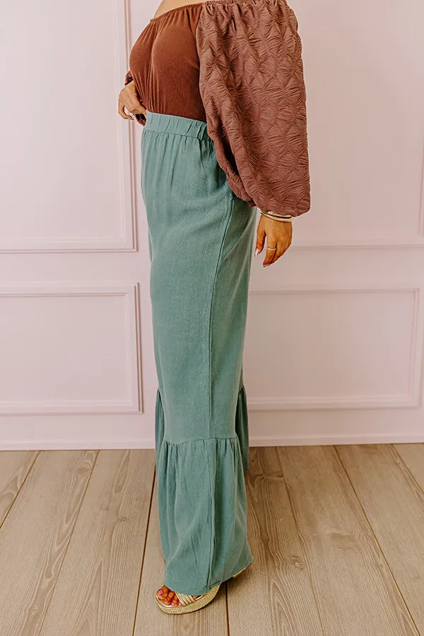 The Kenzo High Waist Linen-Blend Trousers In Light Teal Curves