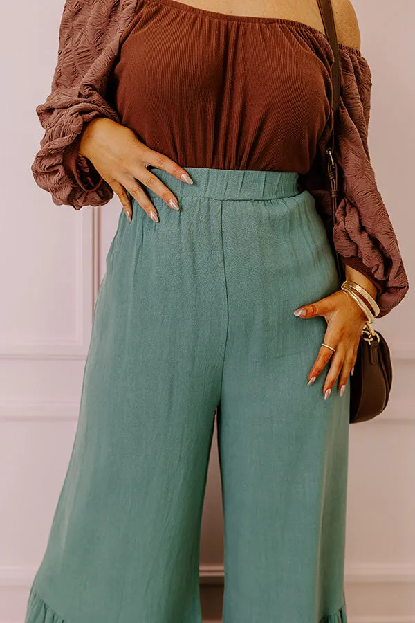 The Kenzo High Waist Linen-Blend Trousers In Light Teal Curves