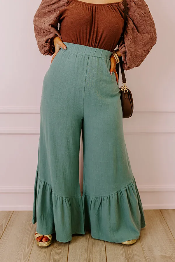 The Kenzo High Waist Linen-Blend Trousers In Light Teal Curves