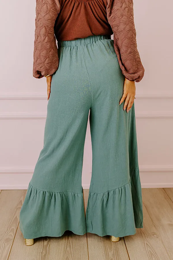 The Kenzo High Waist Linen-Blend Trousers In Light Teal Curves