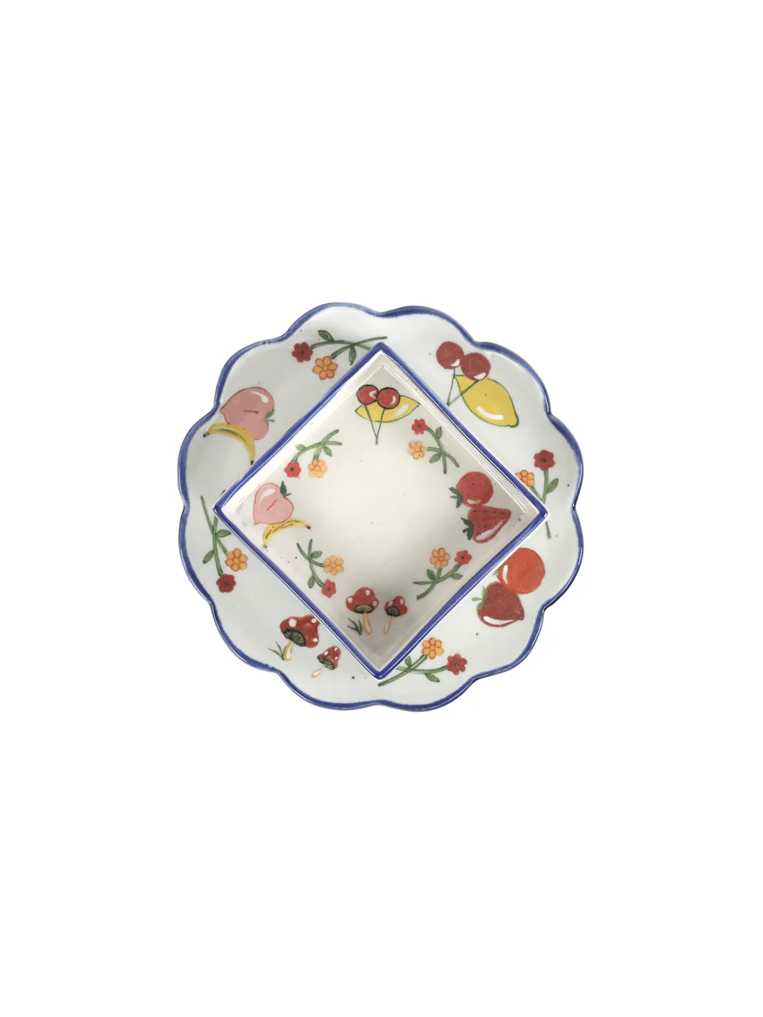 The Scalloped Dessert Plate, Set of 4 - Royal Fruit Basket / Ceramic