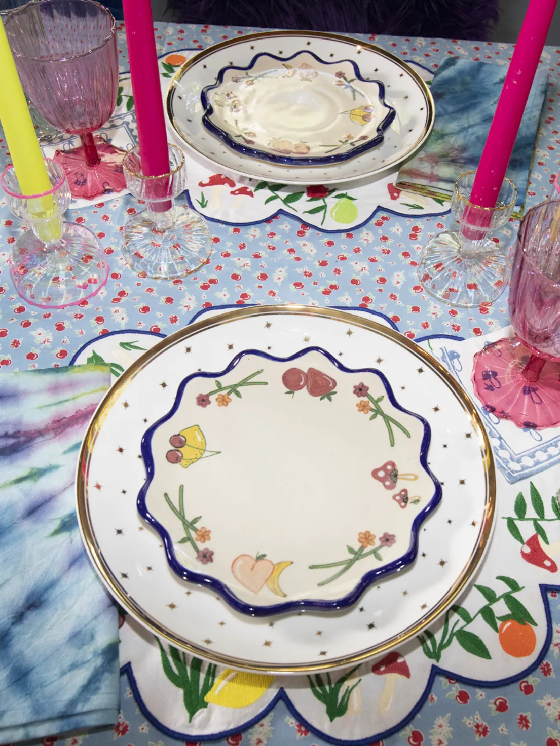 The Scalloped Dessert Plate, Set of 4 - Royal Fruit Basket / Ceramic