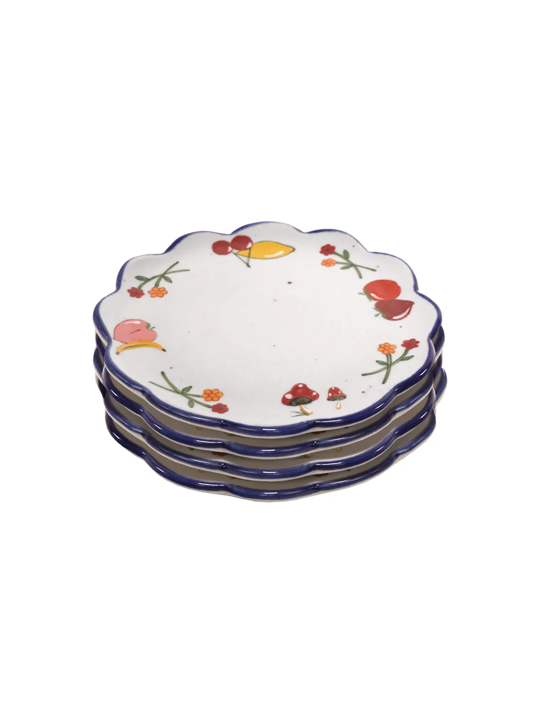 The Scalloped Dessert Plate, Set of 4 - Royal Fruit Basket / Ceramic