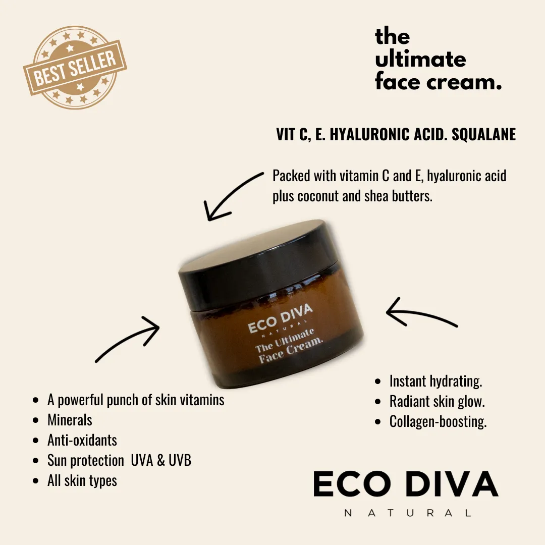 Ultimate Face Cream with Hyaluronic Acid, Squalane, Vitamin C, E, Superfoods, Antioxidants, and SPF