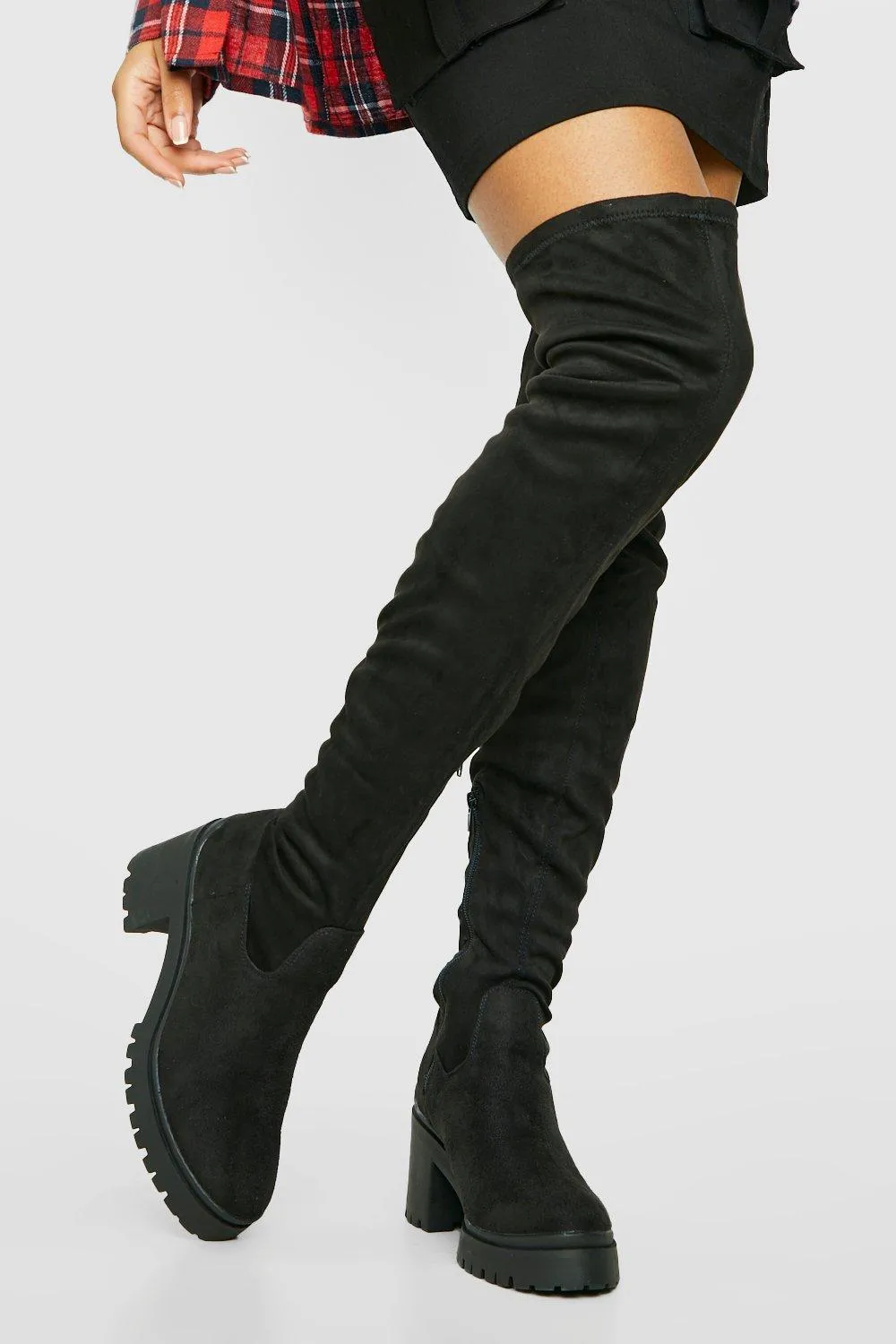 Thigh High Chunky Heeled Boots