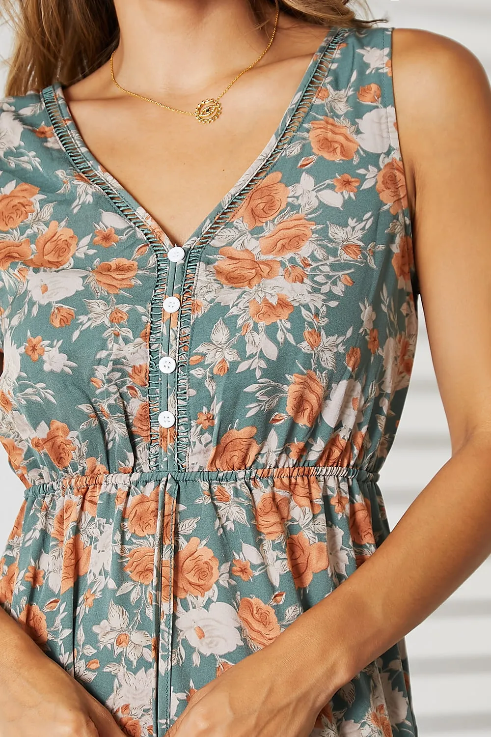 Tiered Sleeveless Dress with V-Neck and Floral Print by Double Take