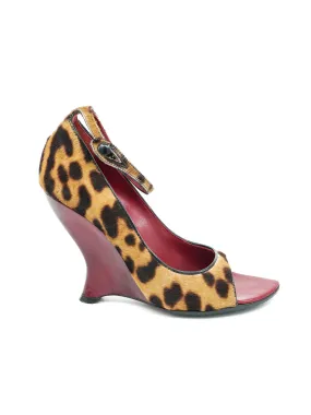 Tom Ford for Yves Saint Laurent Leopard Print Pony Hair Wedges, 37