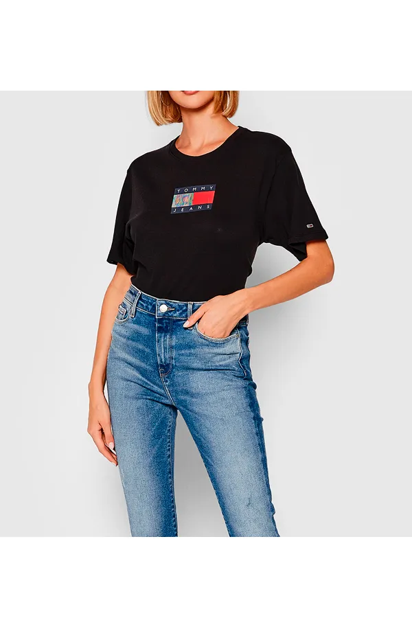 Tommy Hilfiger Metallic Cropped Tee Black