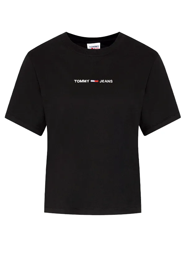 Tommy Hilfiger Black Women Tee with Text Logo