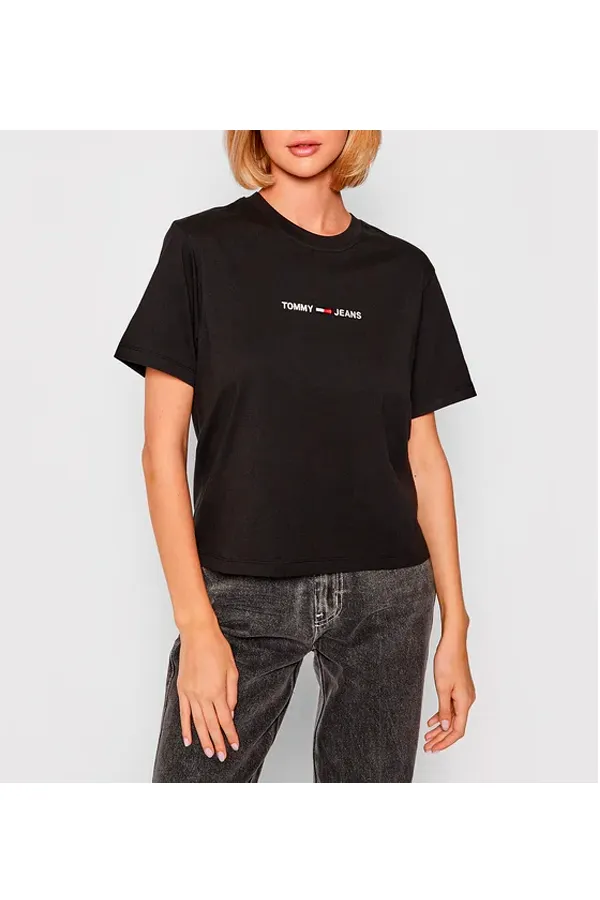 Tommy Hilfiger Black Women Tee with Text Logo