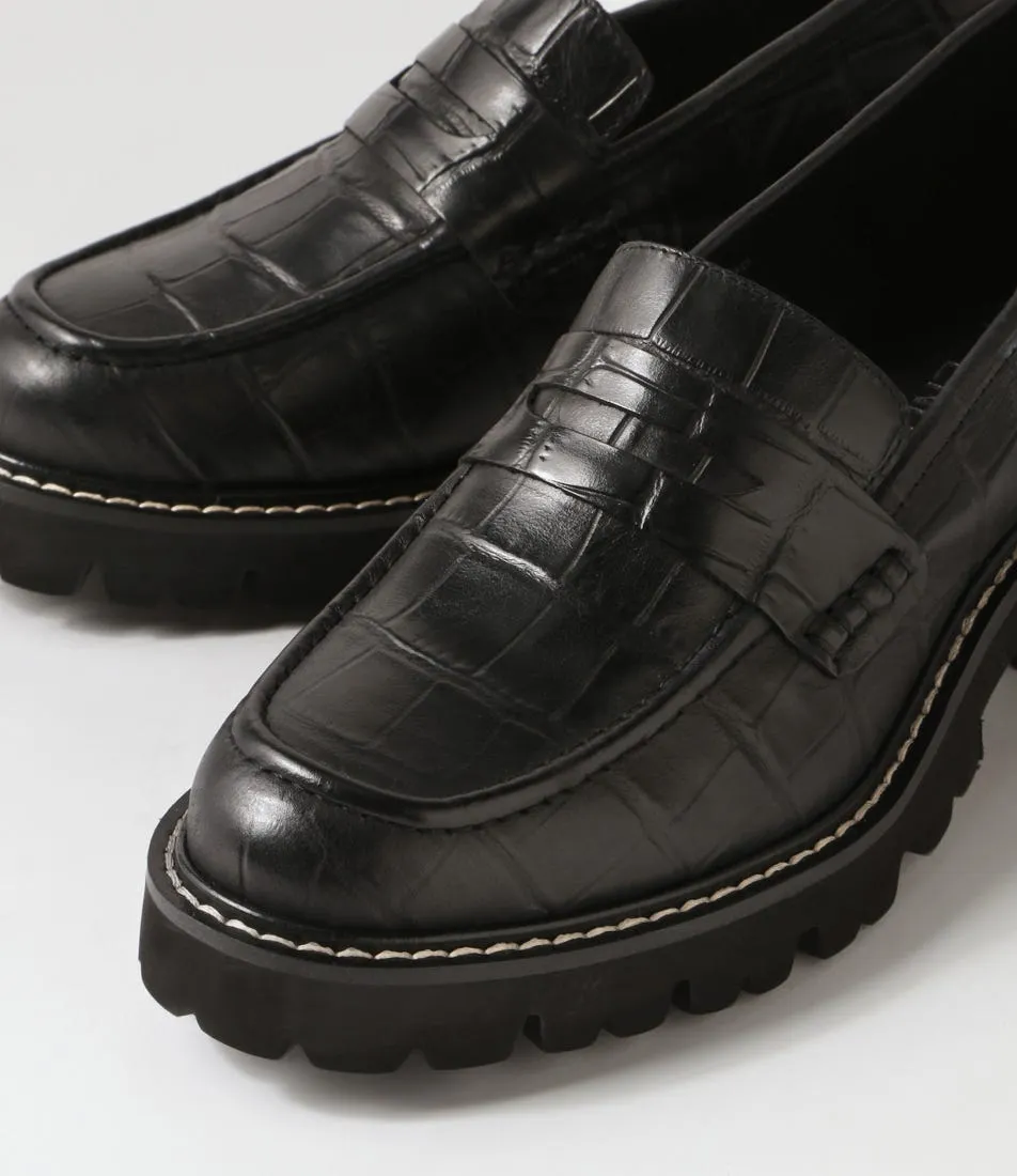 TOP END Jinnah Black Croc Leather Heels