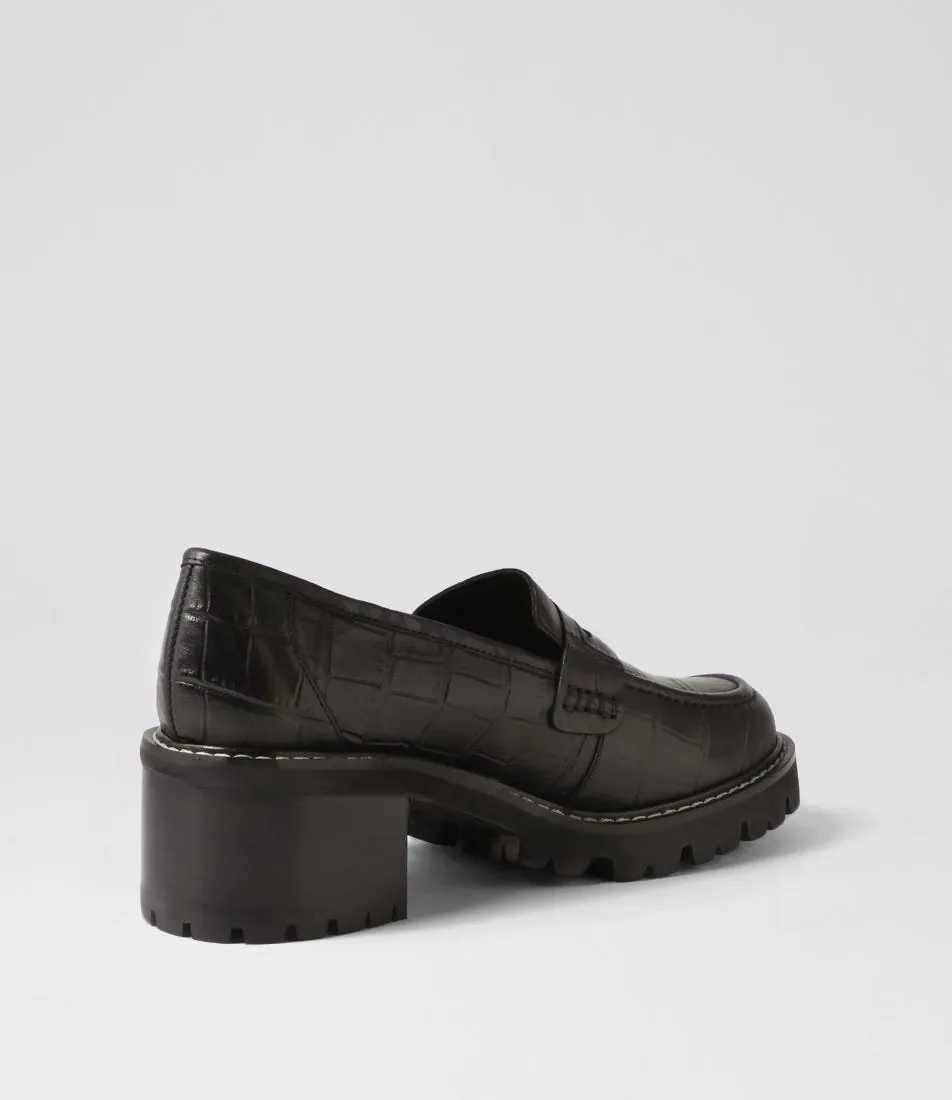 TOP END Jinnah Black Croc Leather Heels