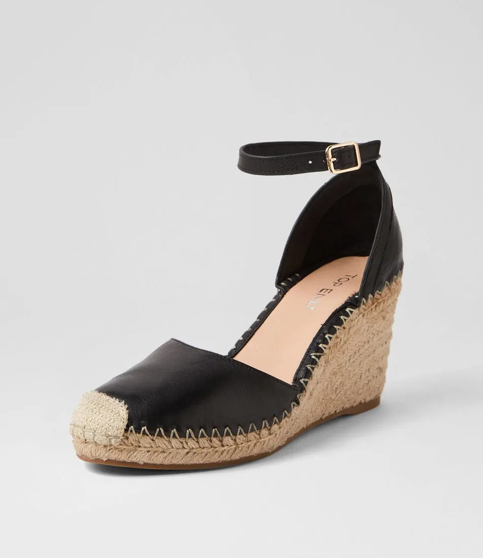 TOP END Malka Black Natural Rope Leather Heels