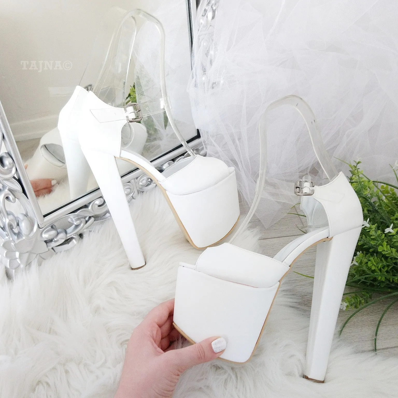 Clear strap bridal heels