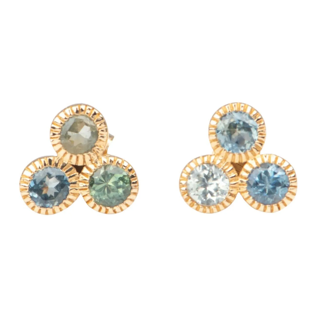 Trio of Montana Sapphire Milgrain Bezel Set Ear Studs 14K Gold R3227