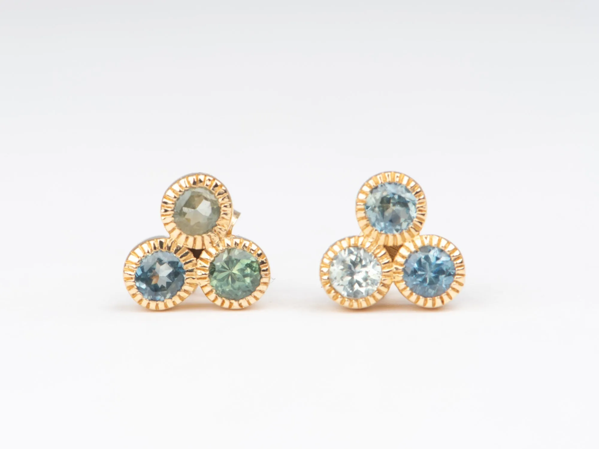 Trio of Montana Sapphire Milgrain Bezel Set Ear Studs 14K Gold R3227