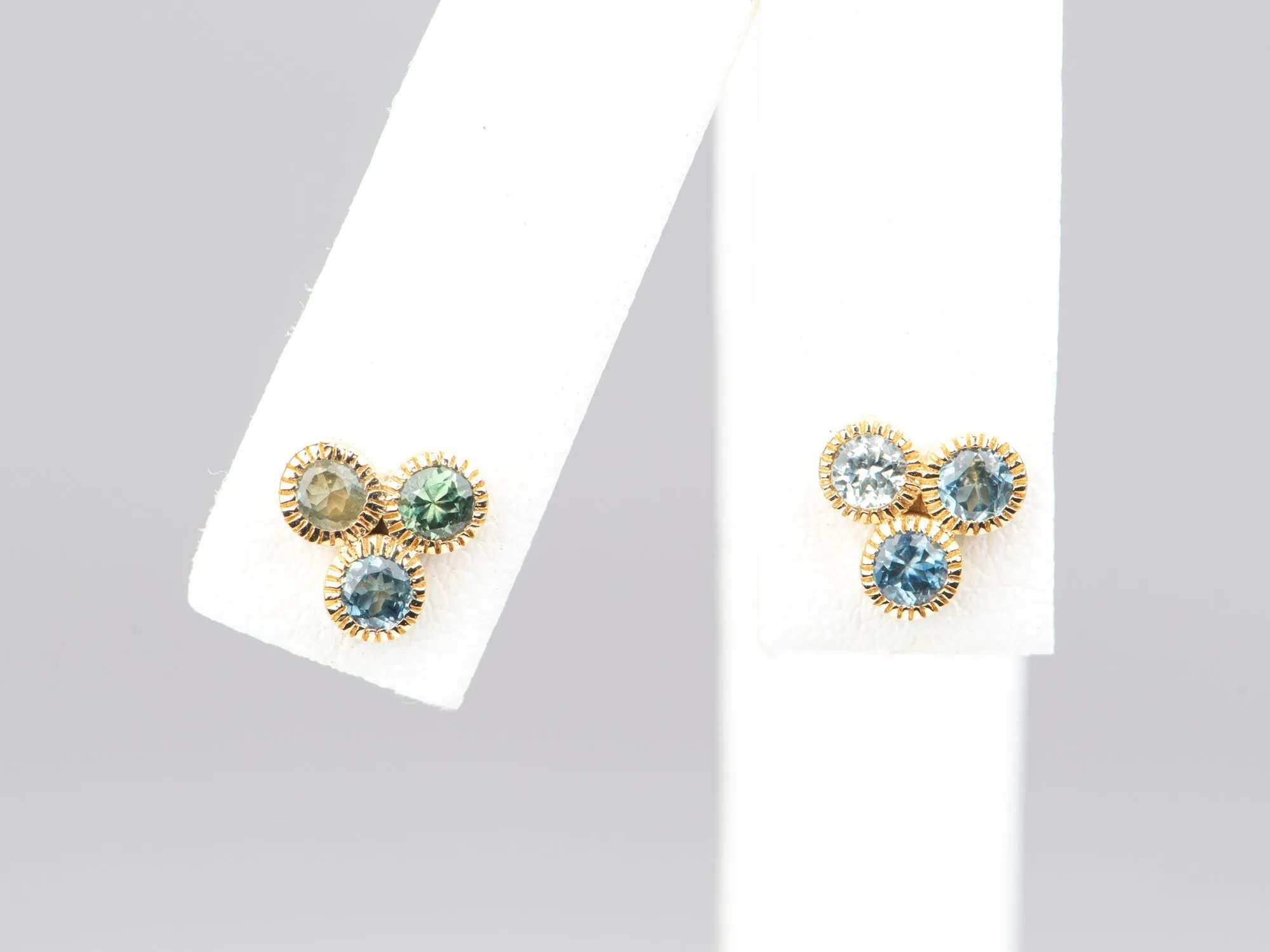 Trio of Montana Sapphire Milgrain Bezel Set Ear Studs 14K Gold R3227