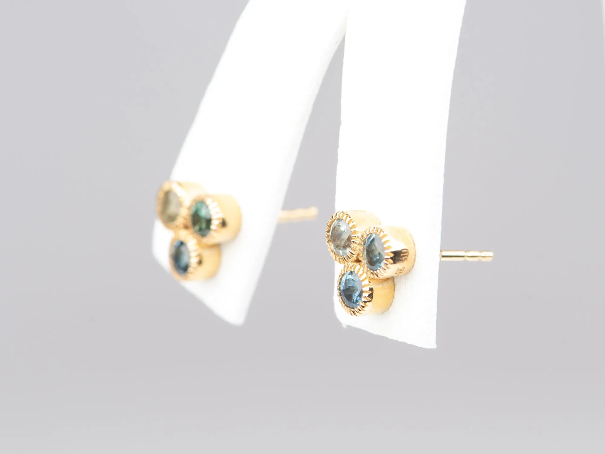 Trio of Montana Sapphire Milgrain Bezel Set Ear Studs 14K Gold R3227