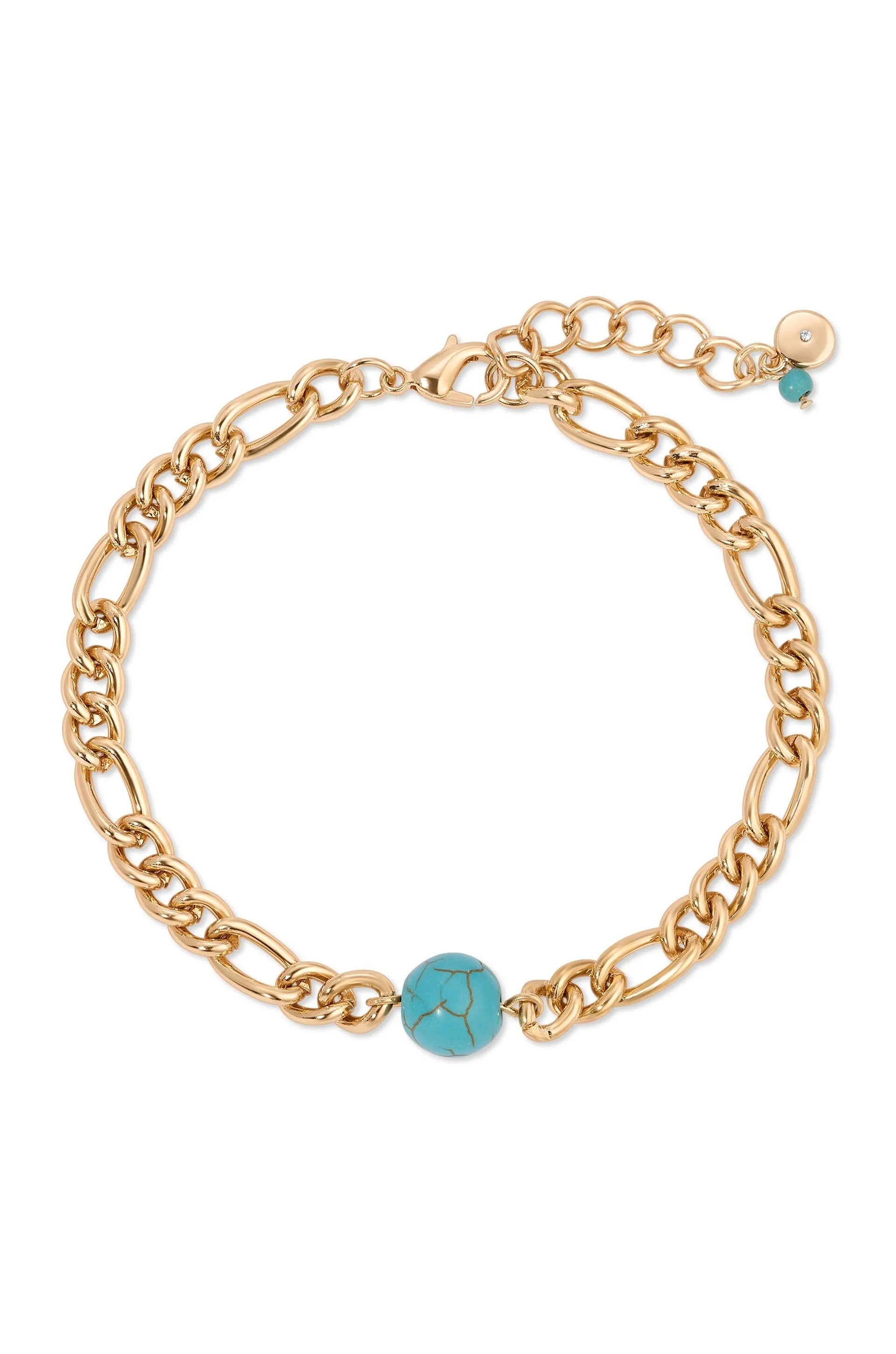 Turquoise Link and Bead Anklet Set