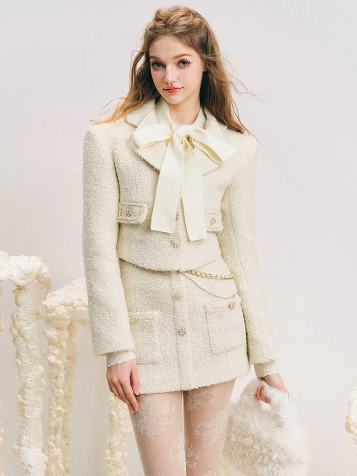 Tweed Cropped Slim Jacket ＆ Pocket Design Mini Skirt