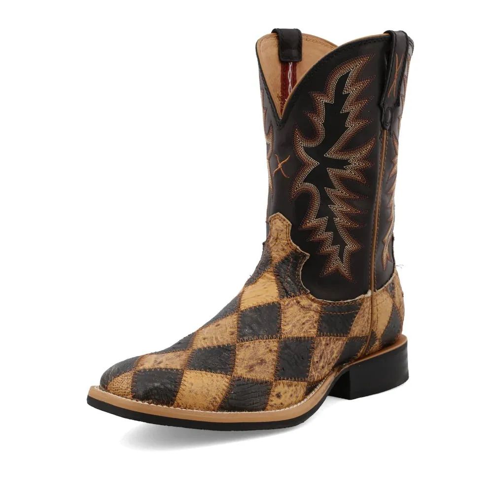 Twisted X Men's Black Checkered Square Toe Ruff Stock Boot