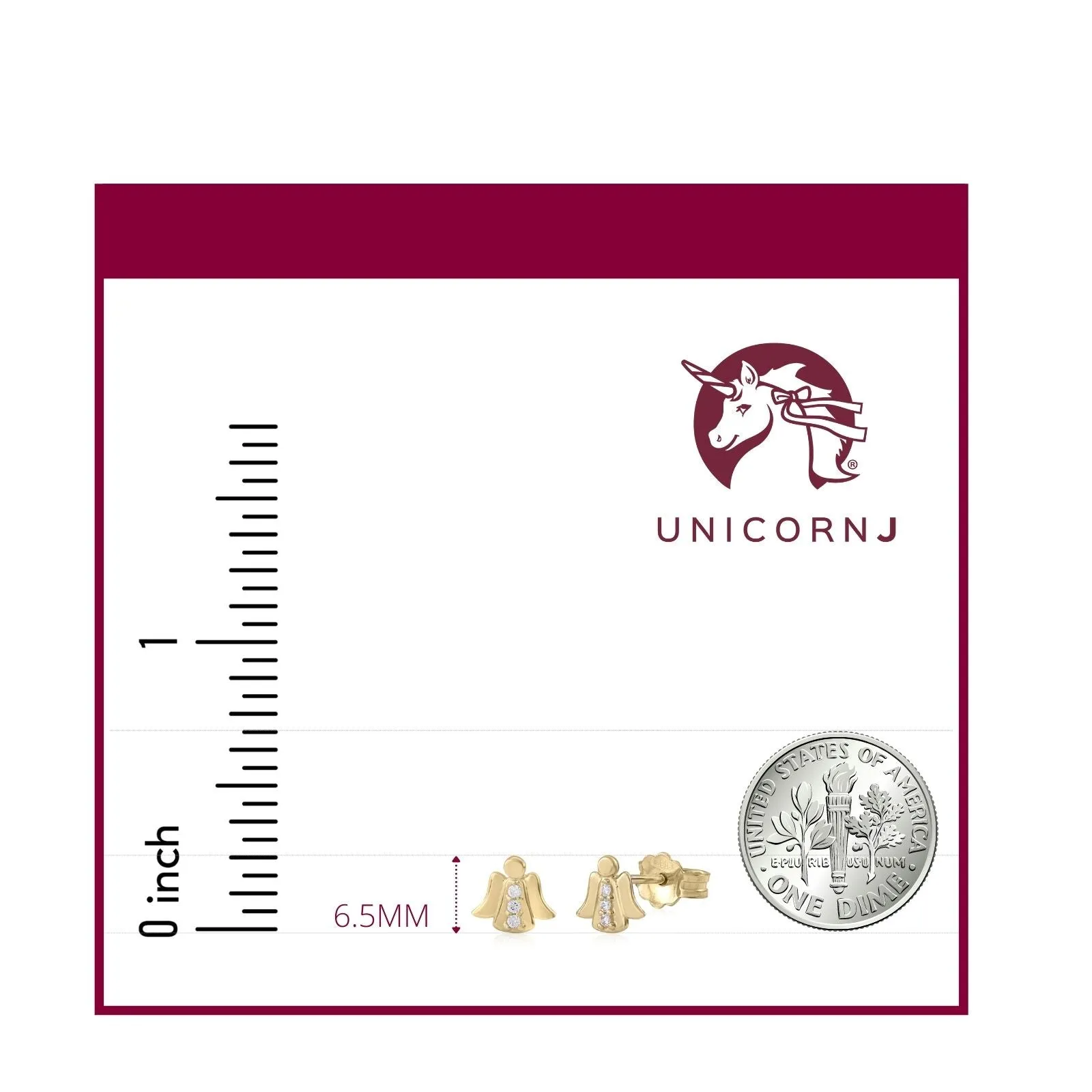 UNICORNJ 14K Gold Guardian Angel Post Earrings for Kids - Yellow and White Gold with CZ's from Italy