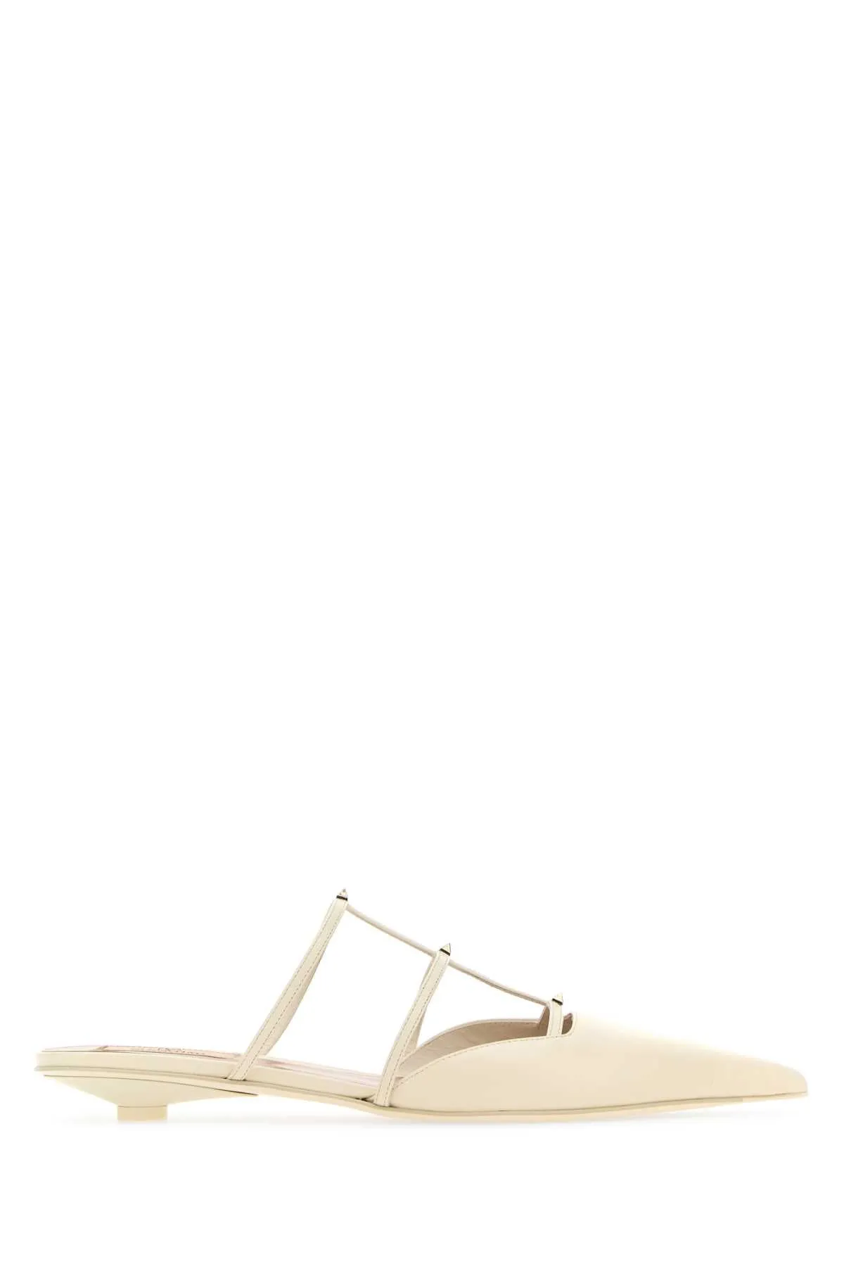 Valentino Garavani Ivory Leather Rockstud Wispy Mules