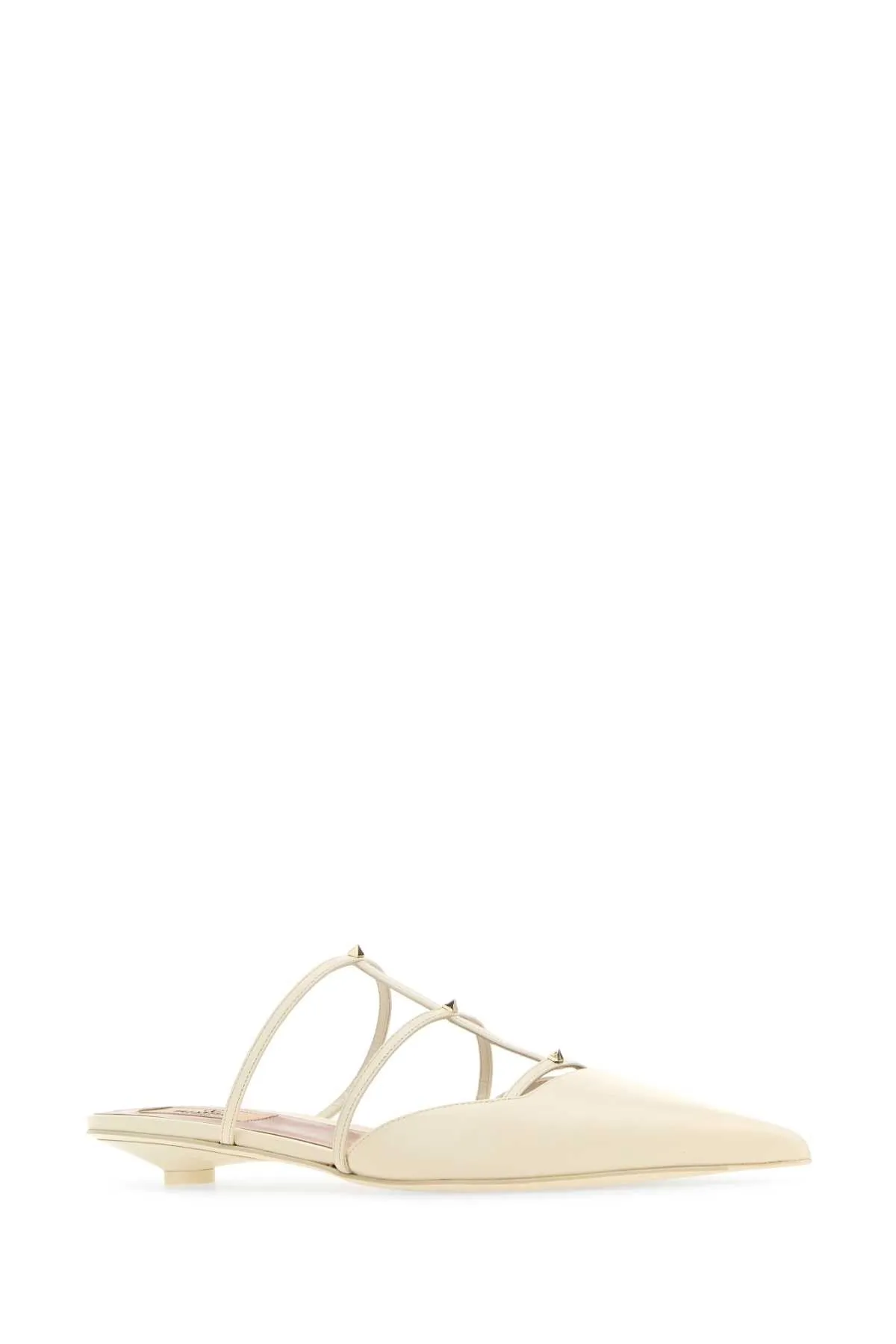 Valentino Garavani Ivory Leather Rockstud Wispy Mules