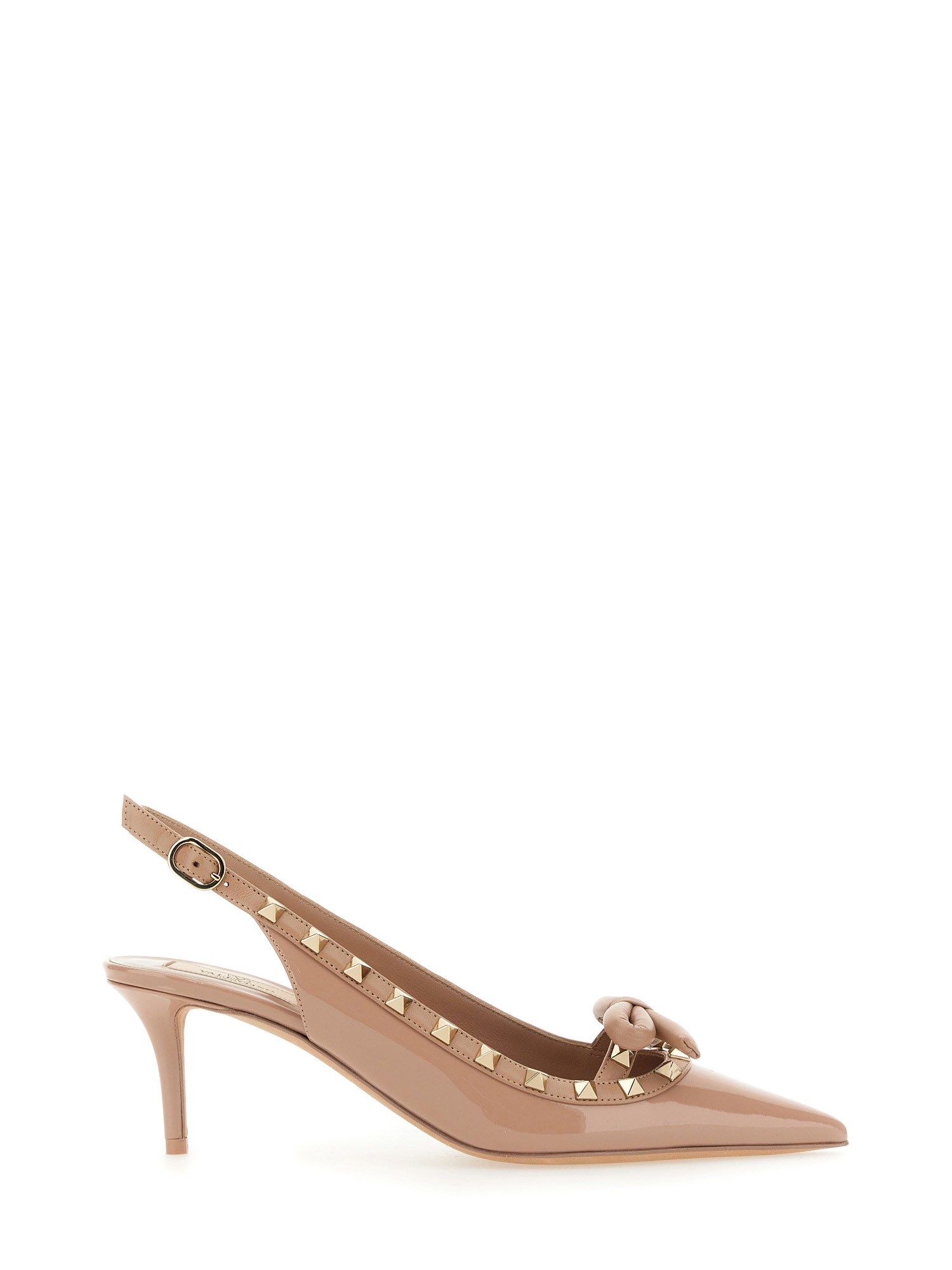 Patent Leather Rockstud Bow Slingback Pumps