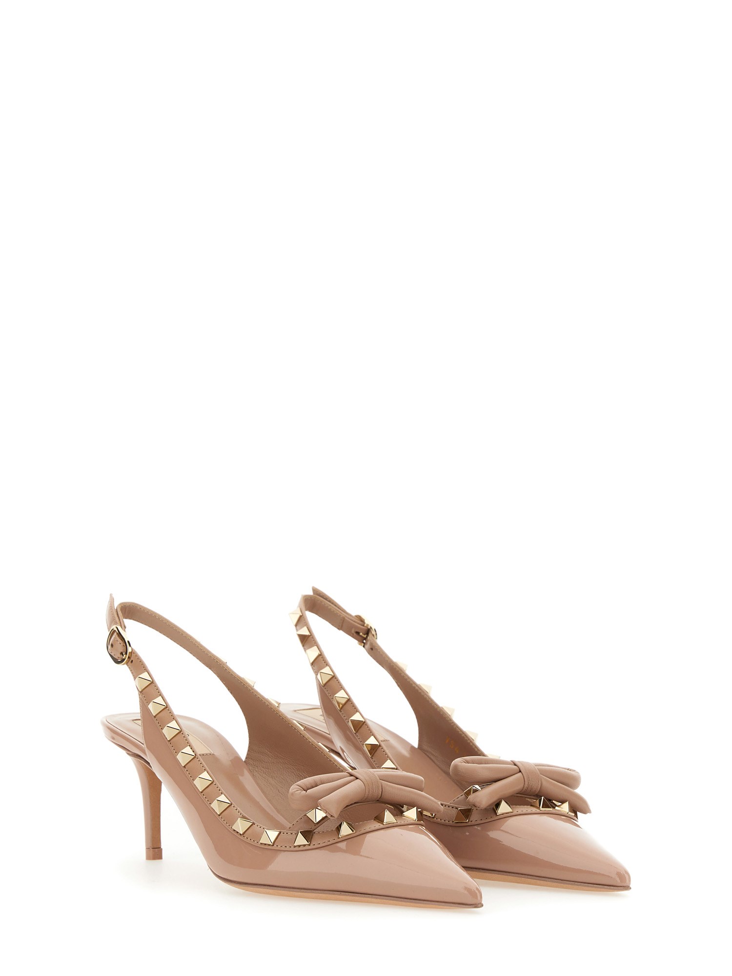 Patent Leather Rockstud Bow Slingback Pumps