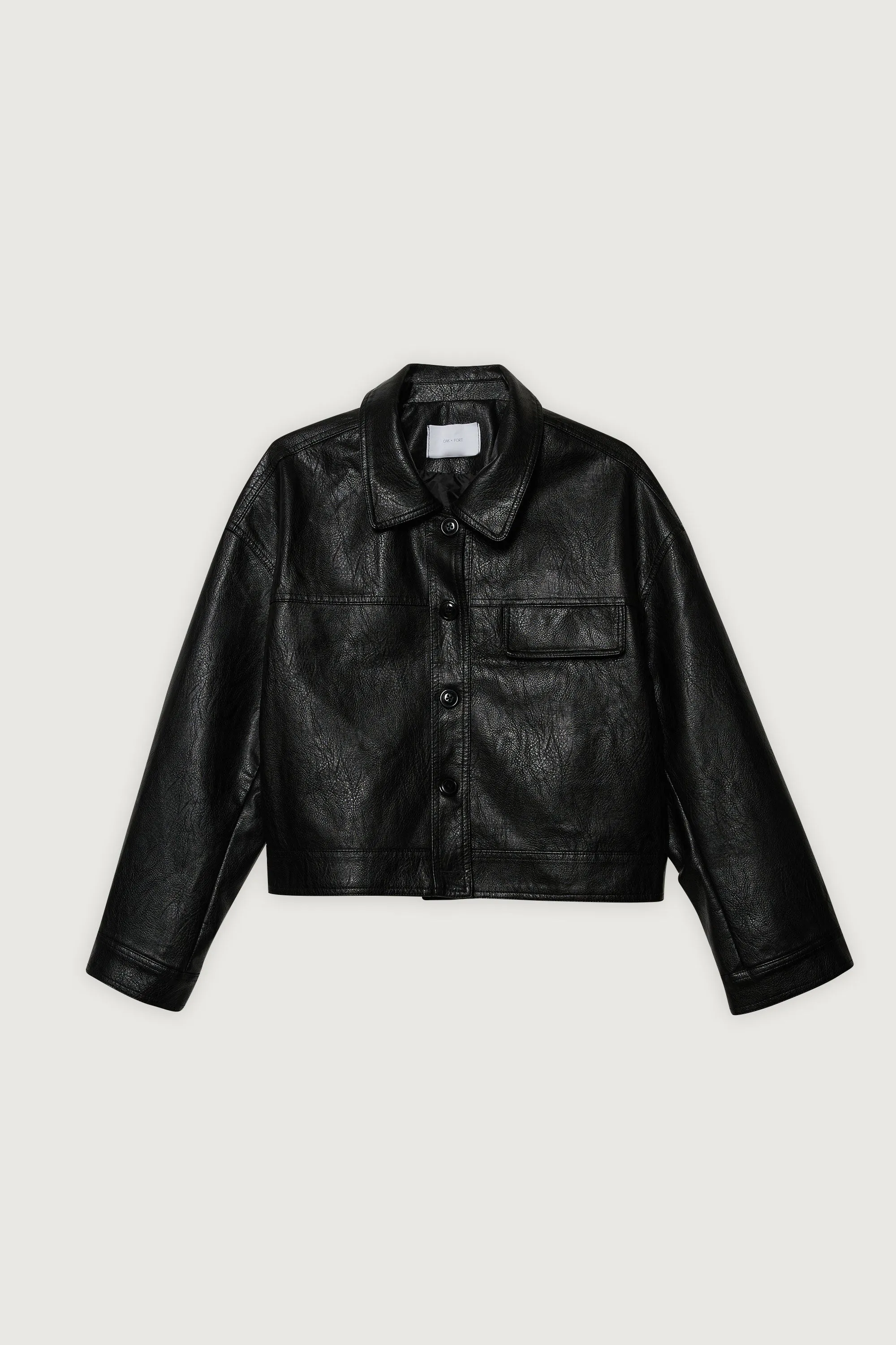 VEGAN LEATHER COLLARED JACKET