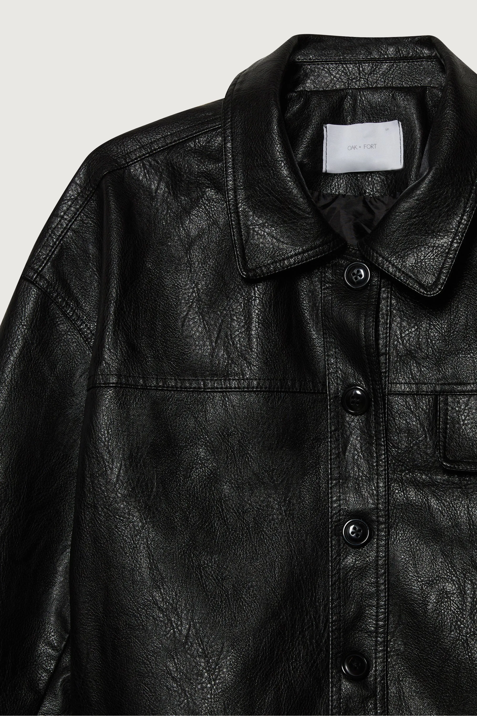 VEGAN LEATHER COLLARED JACKET