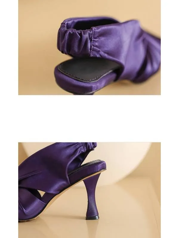 Verdi Satin Mules with High Heel and Square Toe