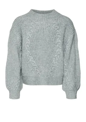 Vero Moda Girl Varna Long Sleeve Knit Jumper, Light Grey Melange