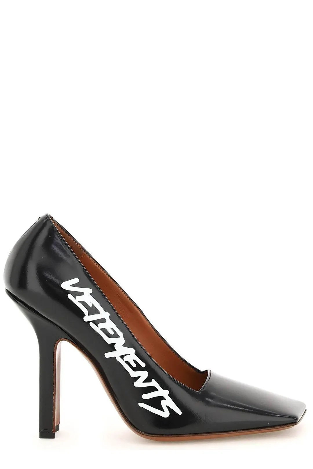 Vetements Square Toe Pumps with Logo Print