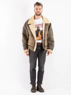 Vintage 90's Men B-3 Style Sheepskin Jacket in Beige