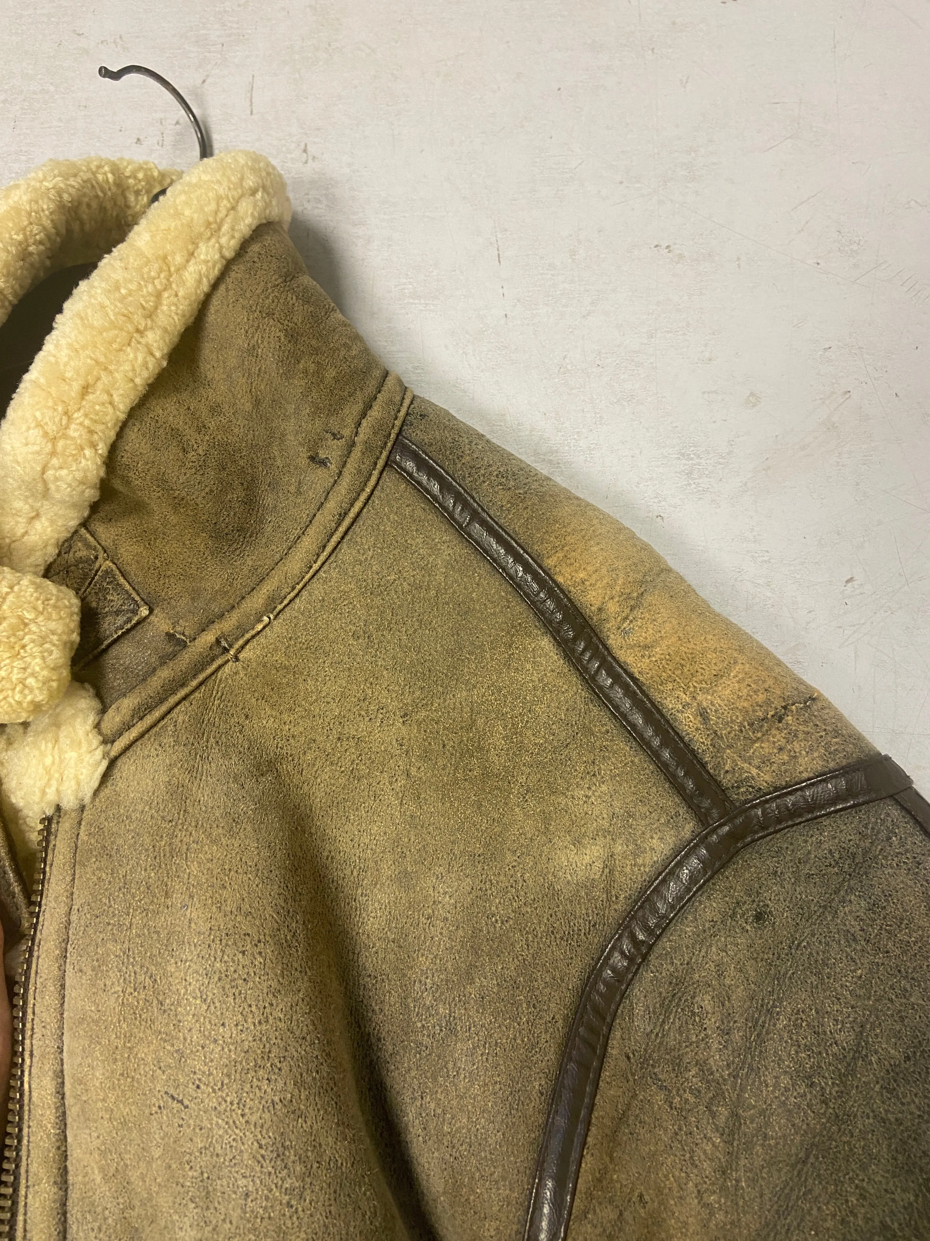 Vintage 90's Men B-3 Style Sheepskin Jacket in Beige