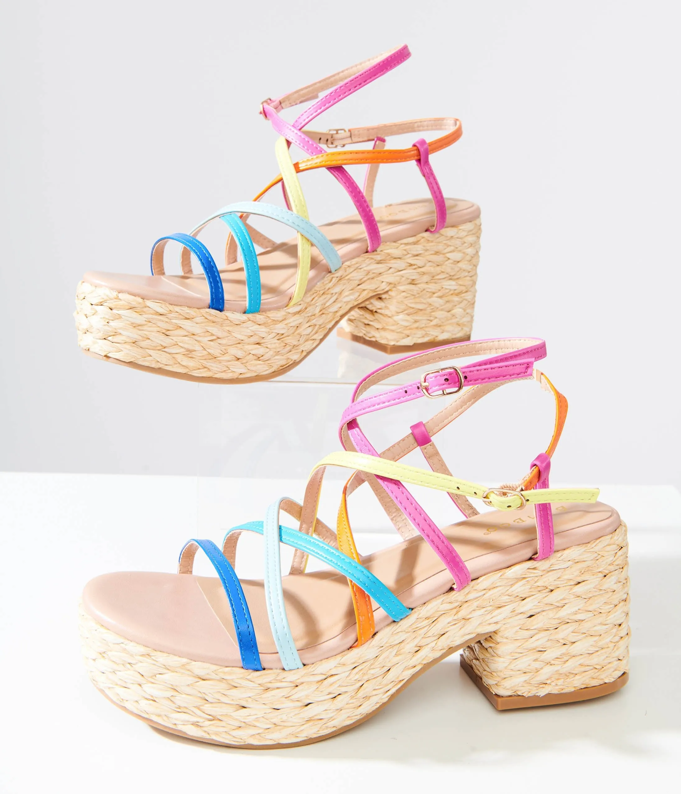 Vintage Rainbow Woven Platform Sandals from the 1970s