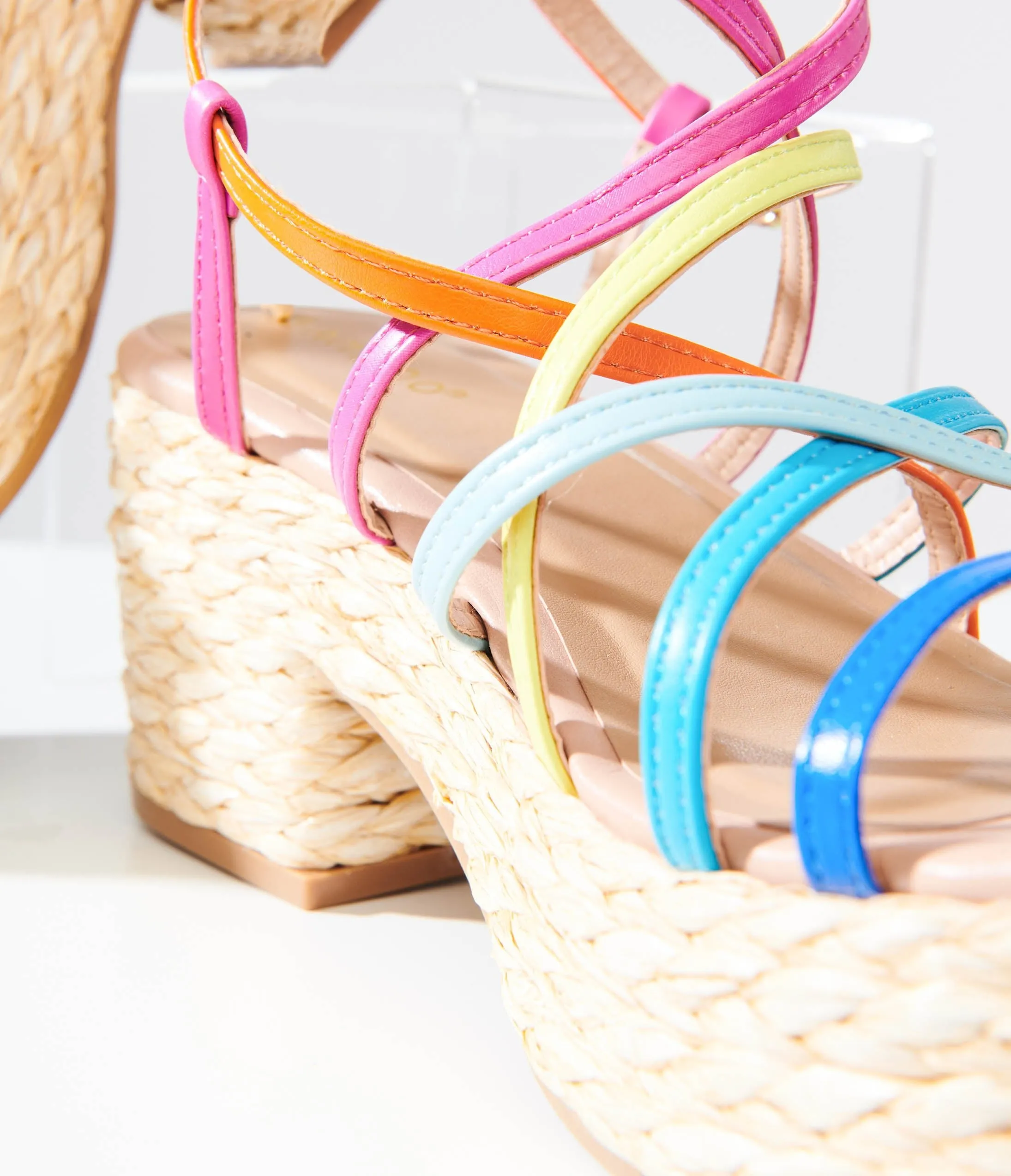 Vintage Rainbow Woven Platform Sandals from the 1970s