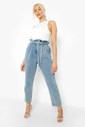 Vintage Wash Belted Paperbag Jeans