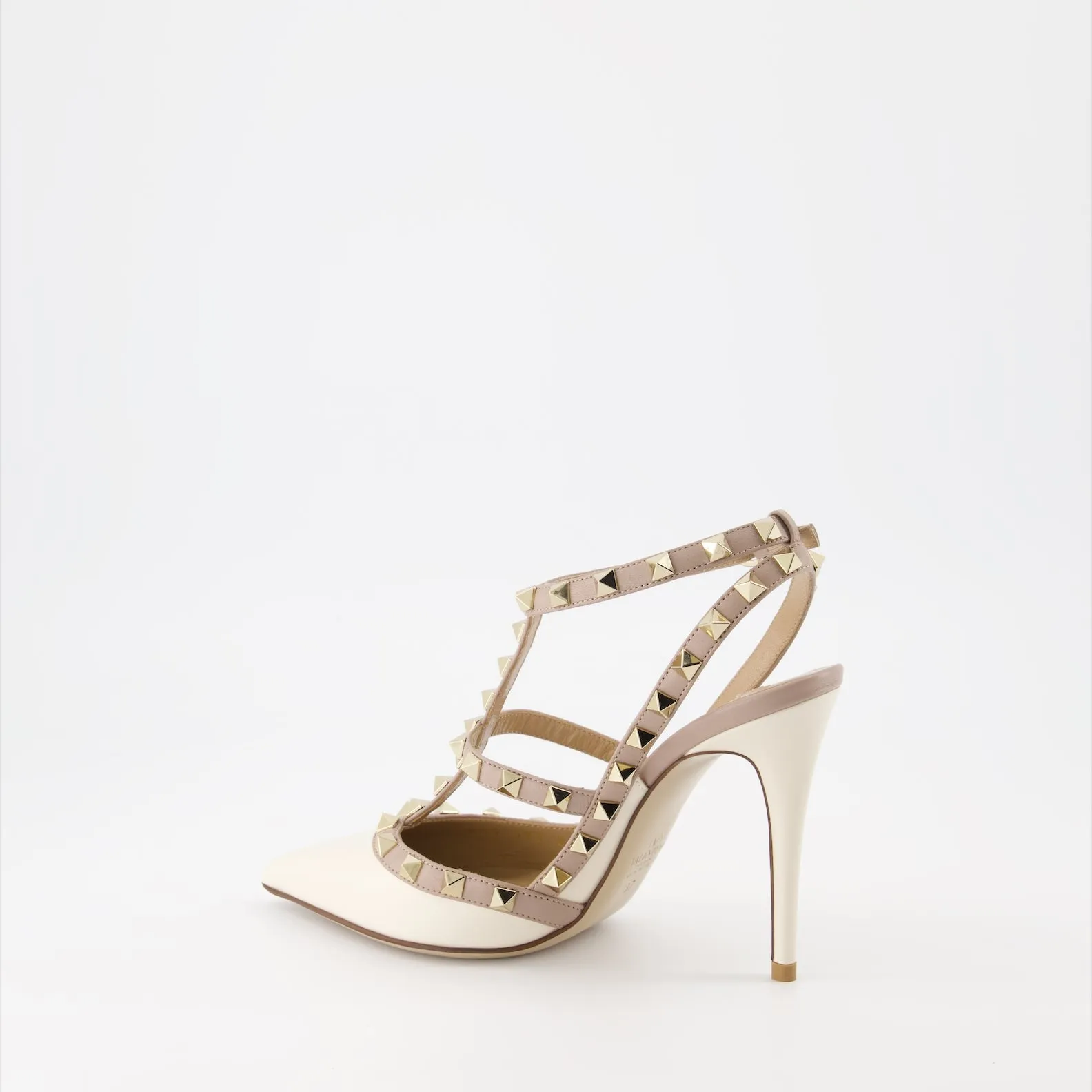 White and Beige Rockstud Pumps