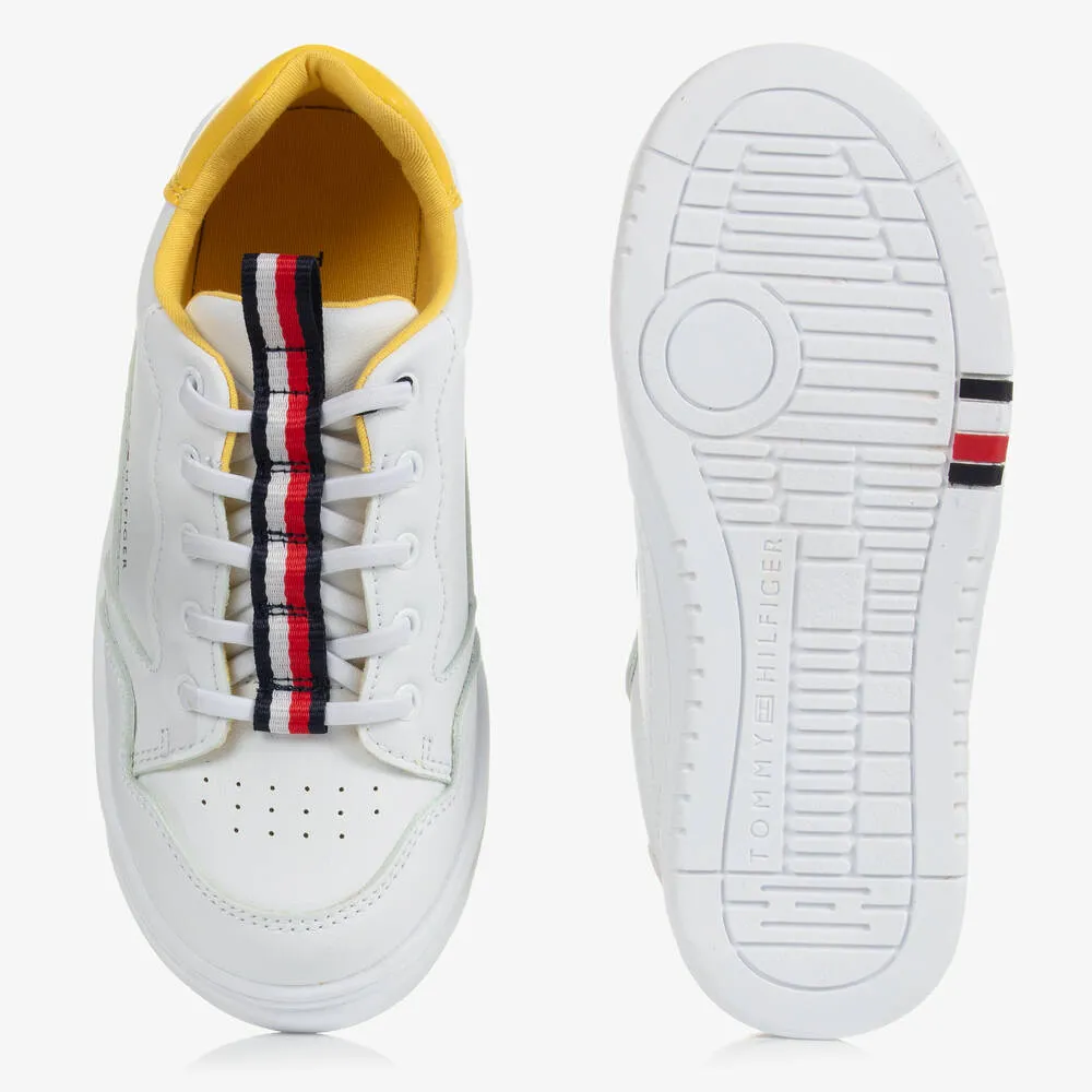 White Faux Leather Logo Trainers