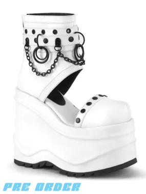 White Vegan Leather Demonia Wave-22 Shoes - Pre Order