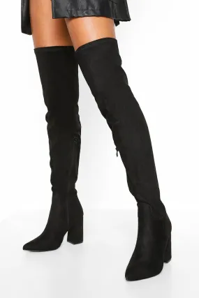 Wide Width Block Heel Over The Knee High Boots