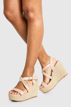 Wide Width Cross Strap Wedge Heels