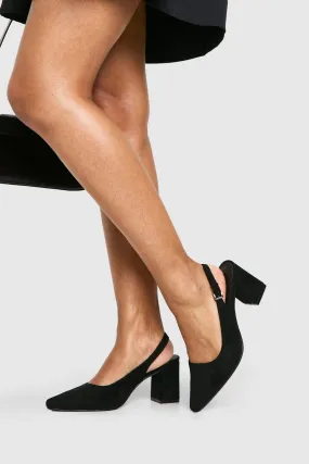 Wide Width Low Block Slingback Pumps