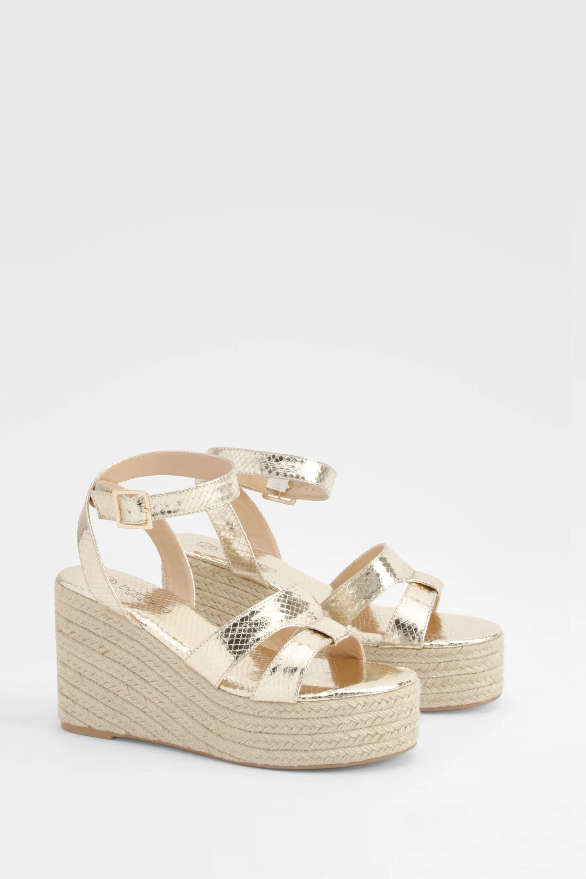 Wide Width Metallic Snake Woven Strap Wedges